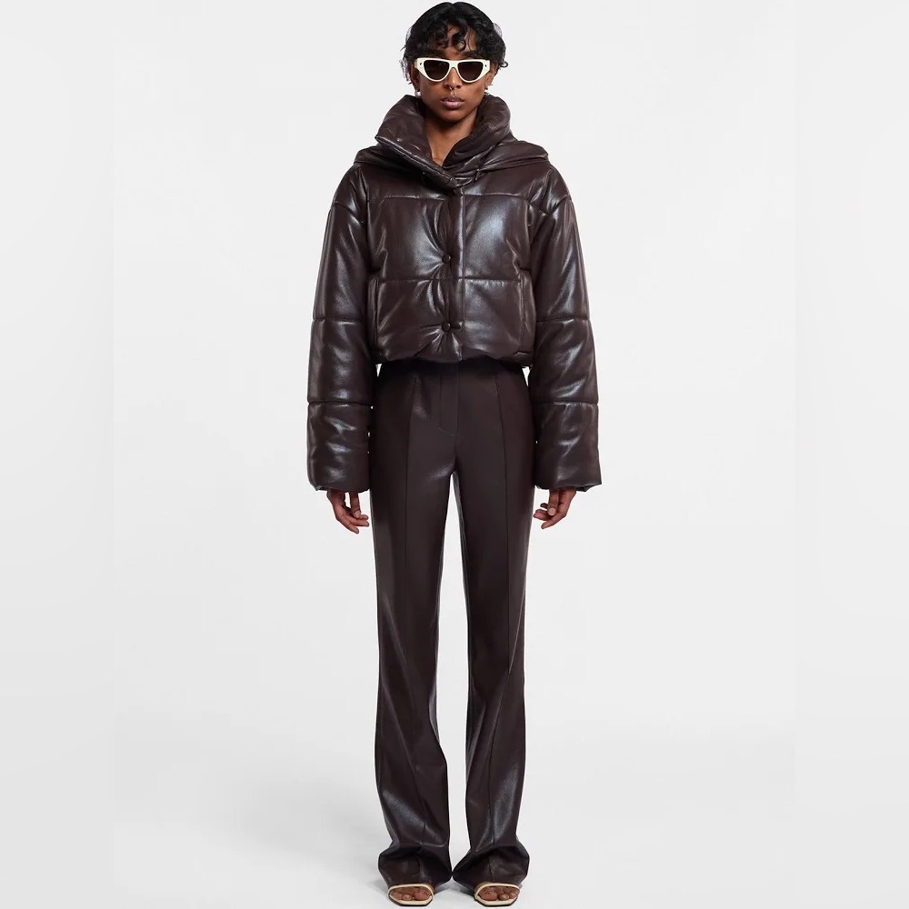 Nanushka Dark Brown Cropped Puffer Jacket